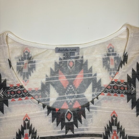 Charlotte‎ Russe Womens Aztec Round Neck Tunic Top Sz XL Long Sleeves Semi Sheer - Picture 2 of 8